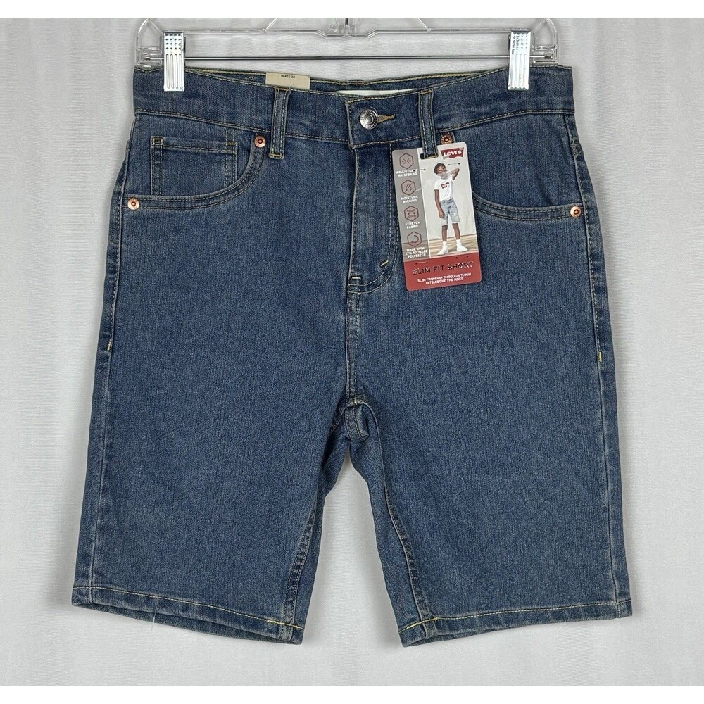 Levi's Boys Slim Fit Shorts Size 16 Reg W28 Blue Denim Adjustable Waist NWT